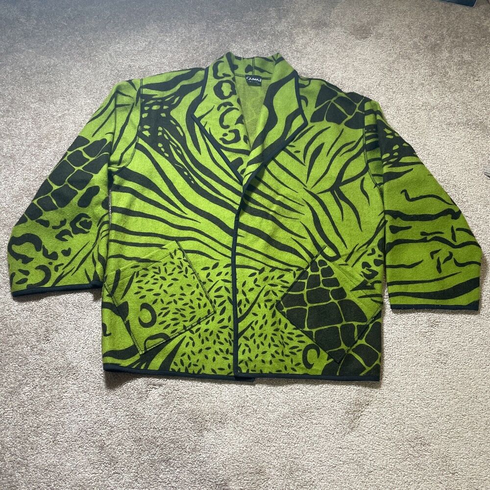 Dilemma New York Blazer Large Green Black Open Front 3/4 Sleeve Missing Tags